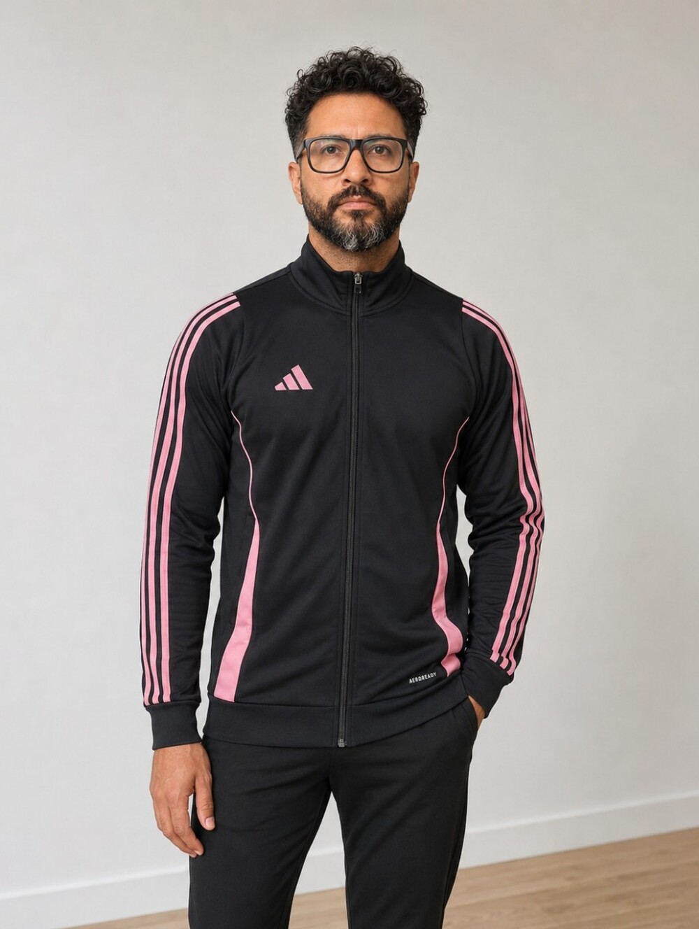 adidas Black and Pink Zip-Front Bomber Track Jacket